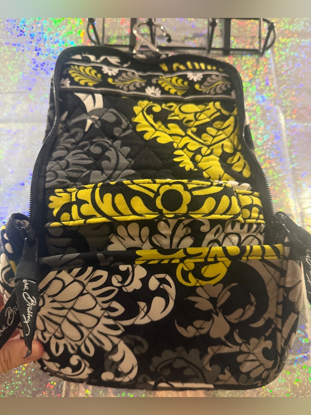 Vera Bradley Hanging Travel Cosmetic Organizer Black/Greenish/ Yellow Floral Bag
